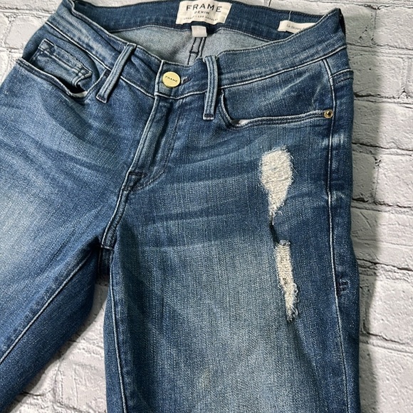 Frame Denim Jeans Women 25 Le Skinny de Jeanne Mid Rise distressed Blue Med Wash - Picture 4 of 16